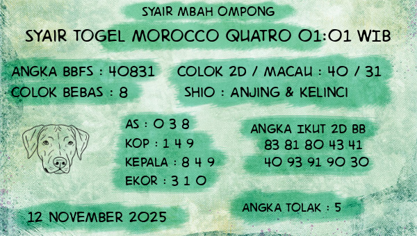 Syair Mbah Ompong - Syair Togel Morocco Quatro 01:01 WIB