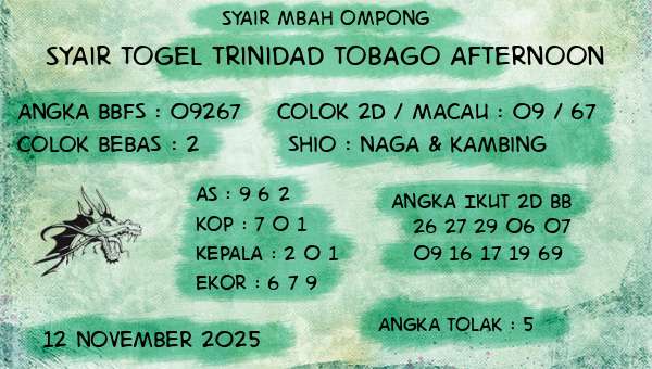 Syair Mbah Ompong - Syair Togel Trinidad Tobago Afternoon