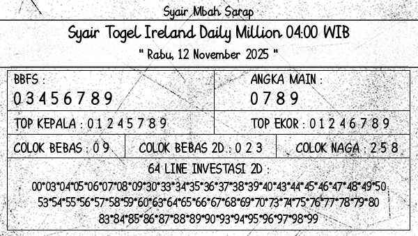 Syair Mbah Sarap - Syair Togel Ireland Daily Million 04:00 WIB