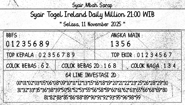Syair Mbah Sarap - Syair Togel Ireland Daily Million 21:00 WIB