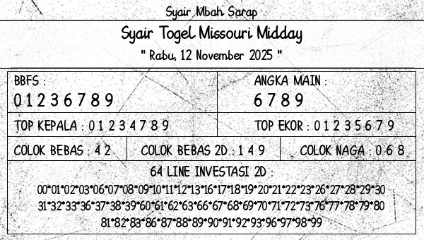 Syair Mbah Sarap - Syair Togel Missouri Midday