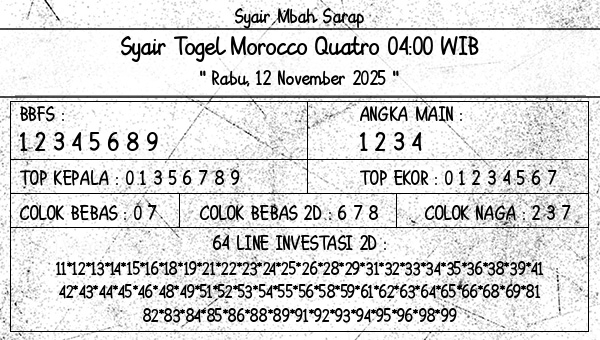 Syair Mbah Sarap - Syair Togel Morocco Quatro 04:00 WIB