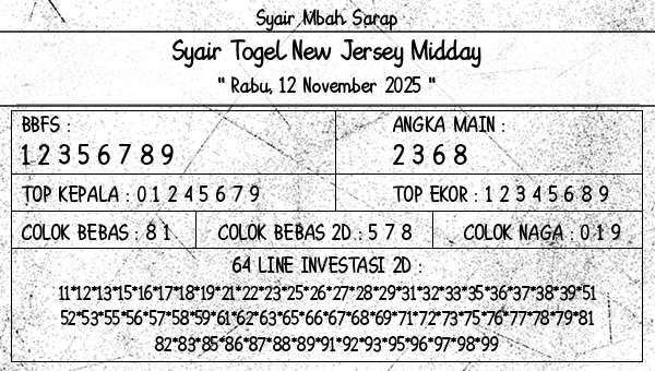 Syair Mbah Sarap - Syair Togel New Jersey Midday