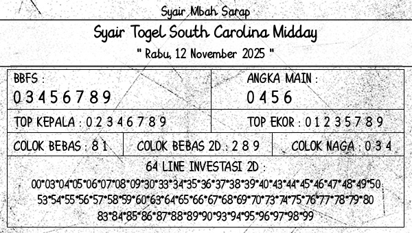 Syair Mbah Sarap - Syair Togel South Carolina Midday