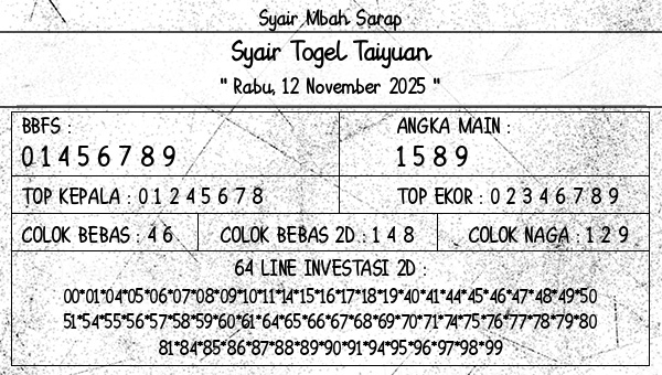 Syair Mbah Sarap - Syair Togel Taiyuan