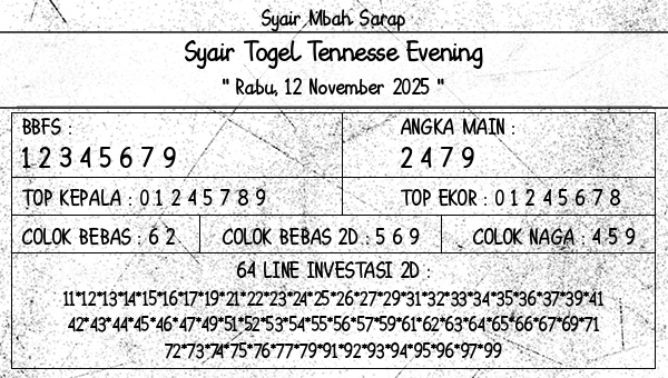 Syair Mbah Sarap - Syair Togel Tennesse Evening