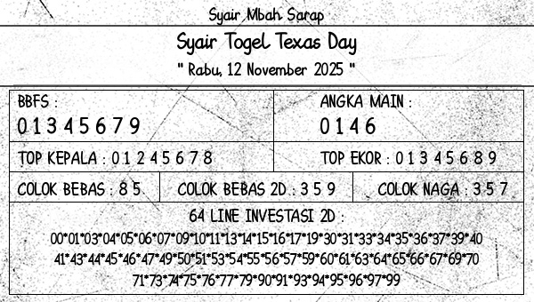 Syair Mbah Sarap - Syair Togel Texas Day