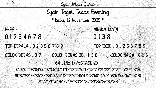 Syair Mbah Sarap - Syair Togel Texas Evening