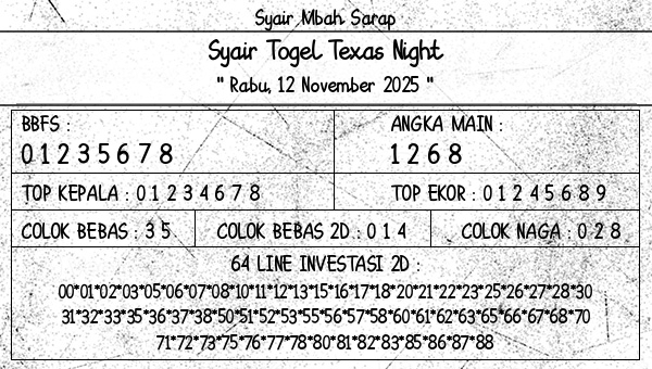 Syair Mbah Sarap - Syair Togel Texas Night