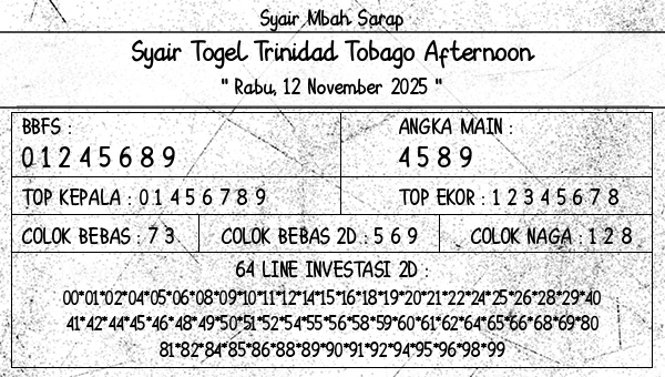 Syair Mbah Sarap - Syair Togel Trinidad Tobago Afternoon