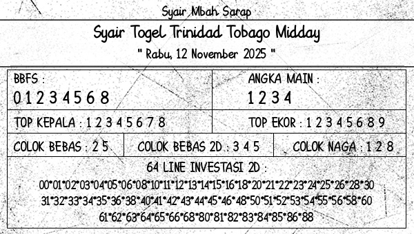 Syair Mbah Sarap - Syair Togel Trinidad Tobago Midday
