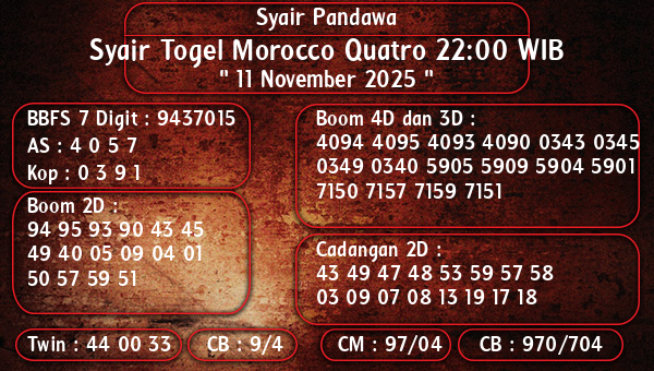 Syair Pandawa - Syair Togel Morocco Quatro 22:00 WIB