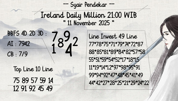 Syair Pendekar - Ireland Daily Million 21:00 WIB