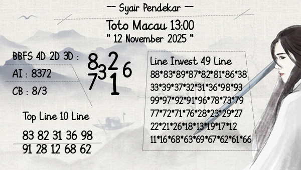 Syair Pendekar - Toto Macau 13:00