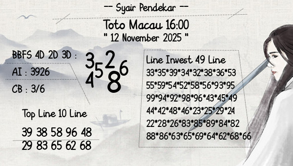 Syair Pendekar - Toto Macau 16:00