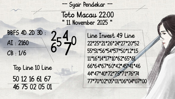 Syair Pendekar - Toto Macau 22:00
