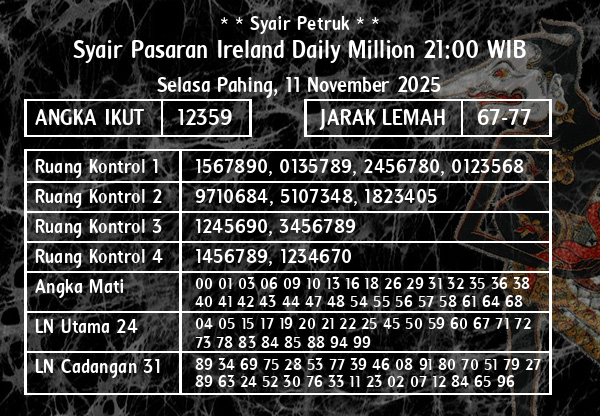 * * Syair Petruk * * - Syair Pasaran Ireland Daily Million 21:00 WIB