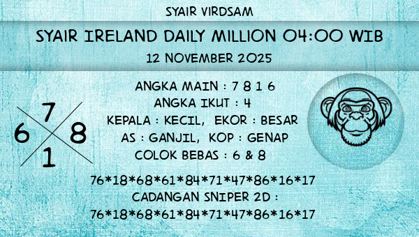 Syair Virdsam - Syair Ireland Daily Million 04:00 WIB