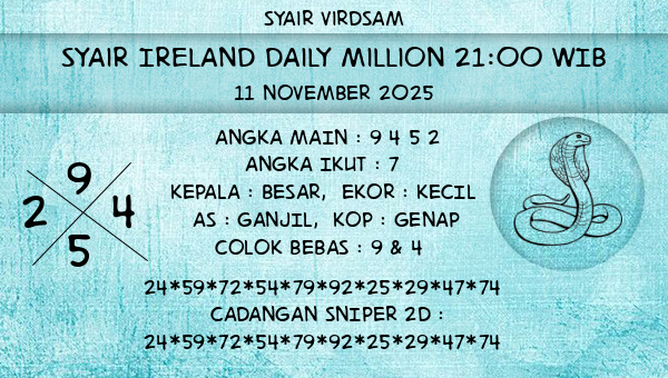 Syair Virdsam - Syair Ireland Daily Million 21:00 WIB
