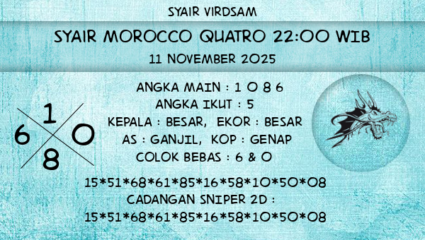 Syair Virdsam - Syair Morocco Quatro 22:00 WIB