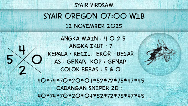 Syair Virdsam - Syair Oregon 07:00 WIB
