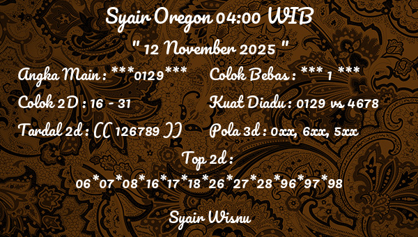 Syair Wisnu - Syair Oregon 04:00 WIB