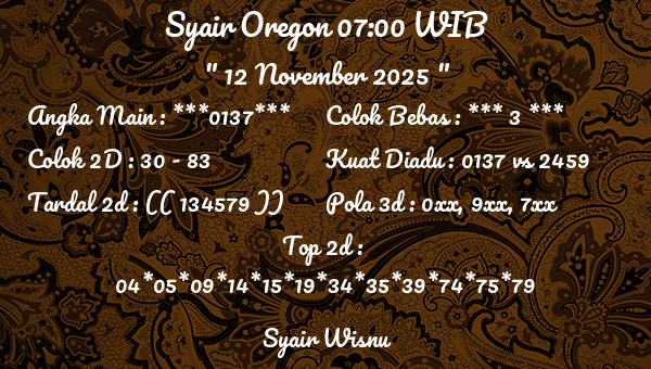 Syair Wisnu - Syair Oregon 07:00 WIB