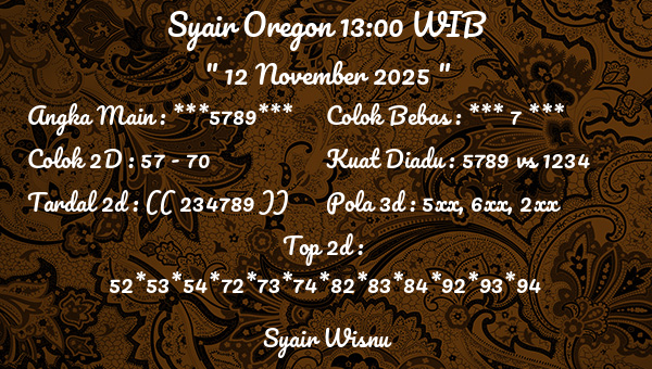 Syair Wisnu - Syair Oregon 13:00 WIB