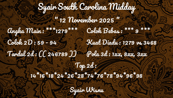 Syair Wisnu - Syair South Carolina Midday