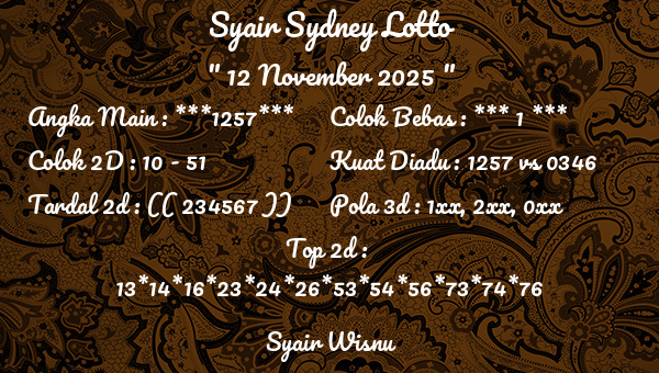 Syair Wisnu - Syair Sydney Lotto