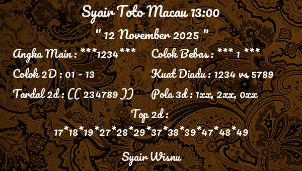 Syair Wisnu - Syair Toto Macau 13:00