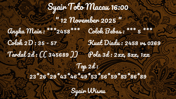 Syair Wisnu - Syair Toto Macau 16:00