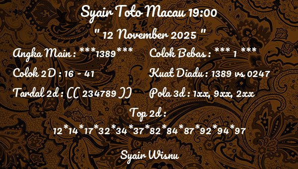 Syair Wisnu - Syair Toto Macau 19:00