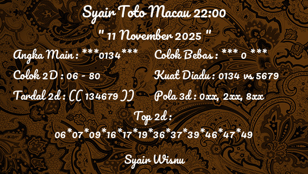 Syair Wisnu - Syair Toto Macau 22:00