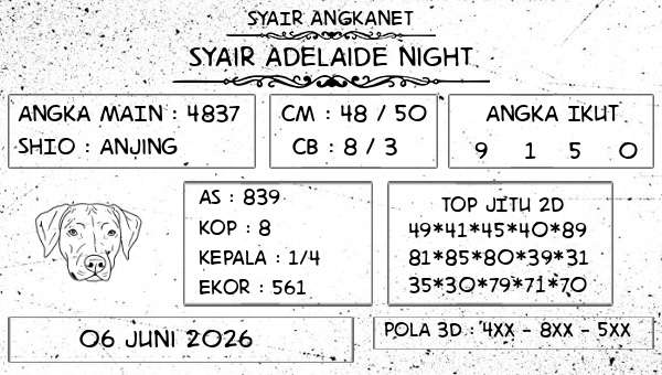 SYAIR ANGKANET - Syair Adelaide Night