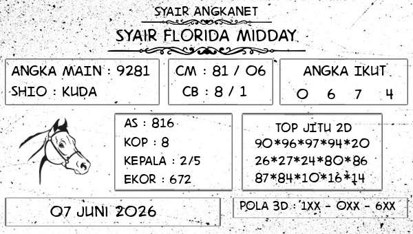 SYAIR ANGKANET - Syair Florida Midday