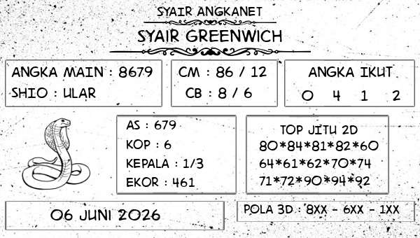 SYAIR ANGKANET - Syair Greenwich