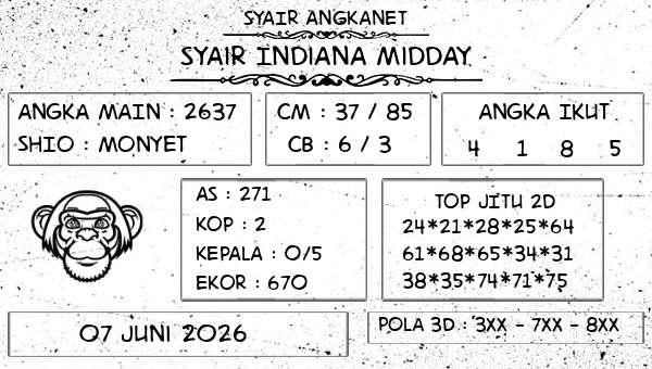 SYAIR ANGKANET - Syair Indiana Midday