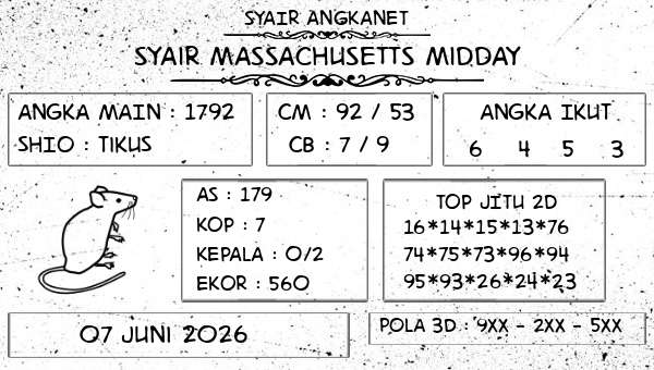 SYAIR ANGKANET - Syair Massachusetts Midday