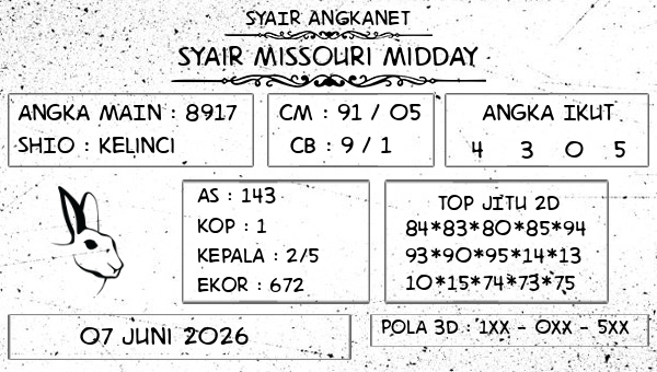 SYAIR ANGKANET - Syair Missouri Midday