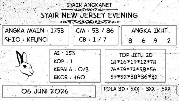 SYAIR ANGKANET - Syair New Jersey Evening