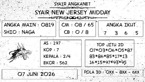 SYAIR ANGKANET - Syair New Jersey Midday
