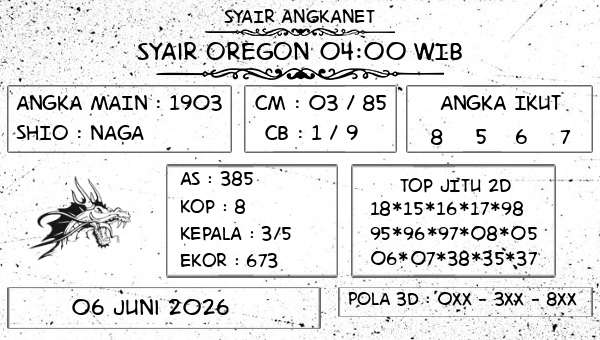 SYAIR ANGKANET - Syair Oregon 04:00 WIB
