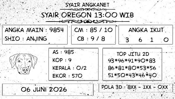 SYAIR ANGKANET - Syair Oregon 13:00 WIB