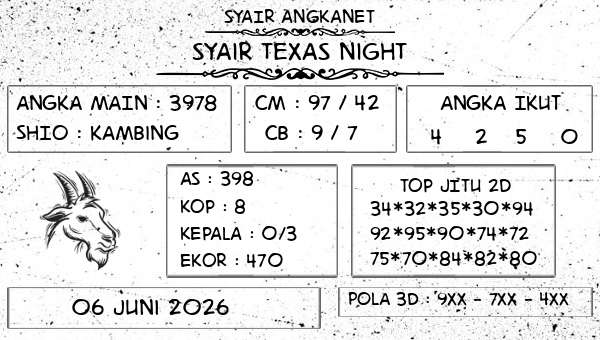 SYAIR ANGKANET - Syair Texas Night