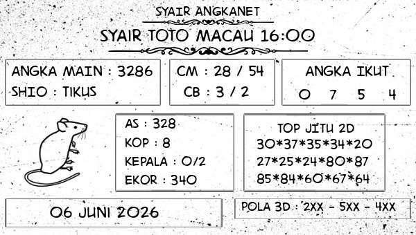 SYAIR ANGKANET - Syair Toto Macau 16:00