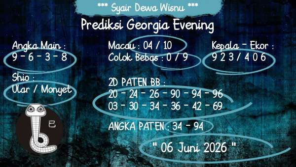 Syair Dewa Wisnu - Prediksi Georgia Evening