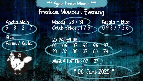 Syair Dewa Wisnu - Prediksi Missouri Evening