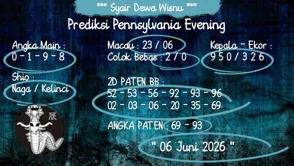 Syair Dewa Wisnu - Prediksi Pennsylvania Evening