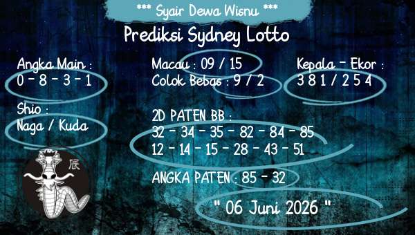 Syair Dewa Wisnu - Prediksi Sydney Lotto